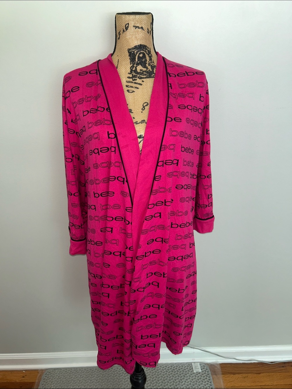 bebe Fuchsia Logo Print Long Robe with Contrast Trim